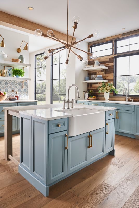 Farmhouse Two Tone Kitchen Cabinets - Blue and White Kitchen Cabinets Ideas