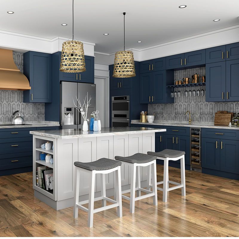 Farmhouse Two Tone Kitchen Cabinets - Stylish Ideas Two Tone Blue And White Kitchen Cabinets