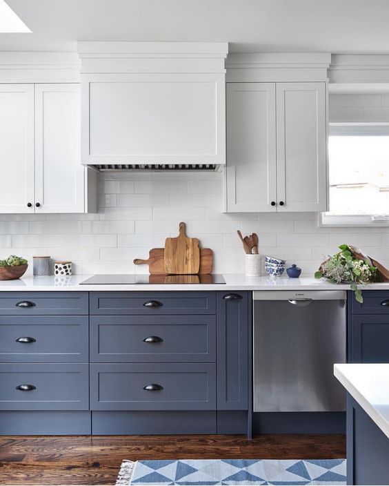 Two Tone Blue and White Kitchen Cabinets - Adorable Two Tone Kitchen Designed Cabinets