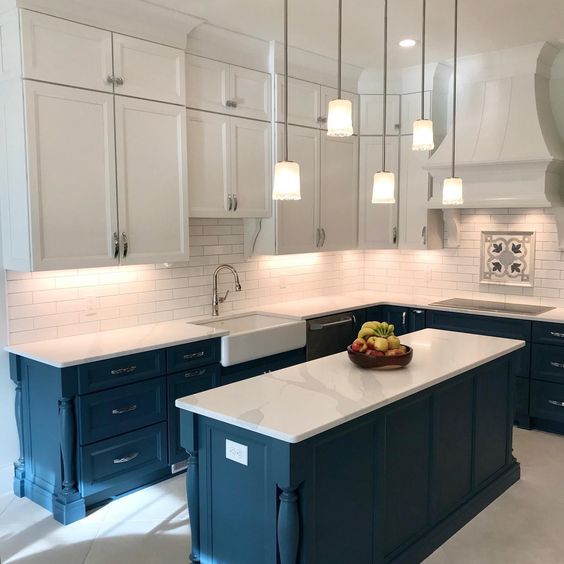 Two Tone Blue and White Kitchen Cabinets - Elegant Blue and White Kitchen Cabinets