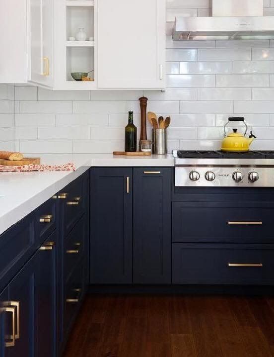 Two Tone Blue and White Kitchen Cabinets - Midnight blue and white kitchen cabinets