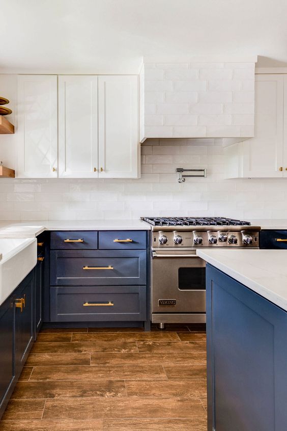 Two Tone Blue and White Kitchen Cabinets - Stylish & TRENDY Designs Two Tone Kitchen Cabinets