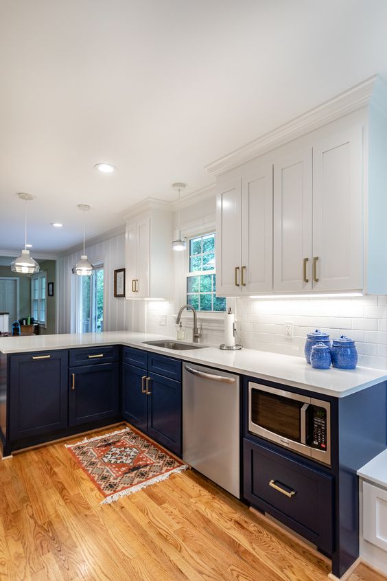 Two Tone Blue and White Kitchen Cabinets - Two Tone Blue and White Small Kitchen Cabinets