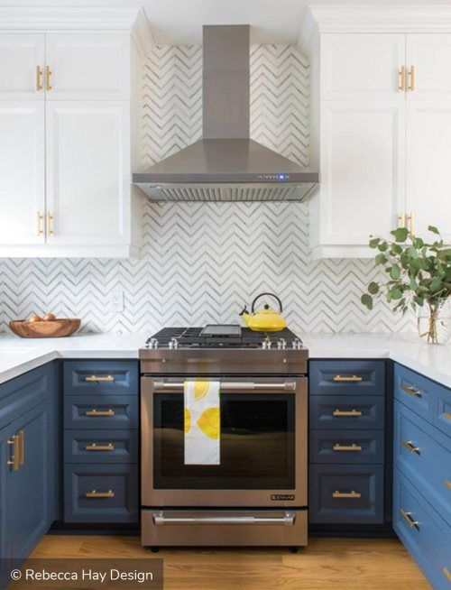 Two Tone Blue and White Kitchen Cabinets - Two-Tone Kitchen Cabinet Ideas