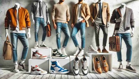 Various sneaker styles paired with different outfit types.