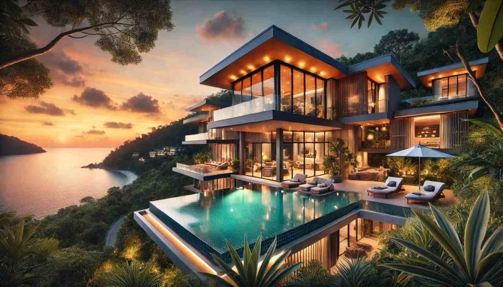 Luxury villa in Thailand with an infinity pool and ocean view.