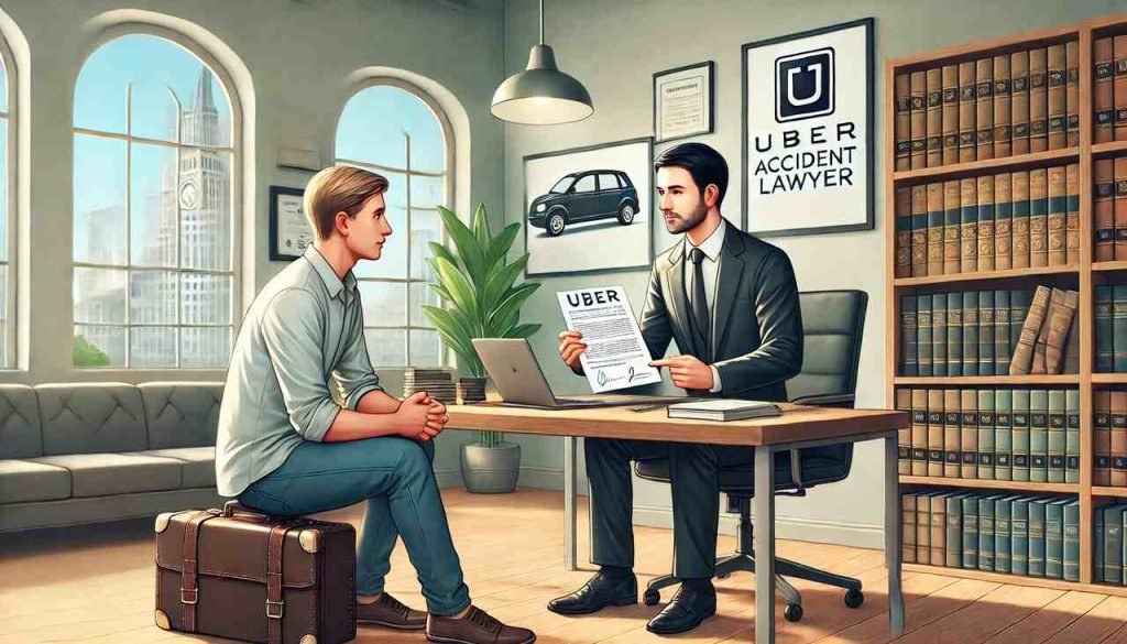 Person consulting with an Uber accident lawyer in an office.