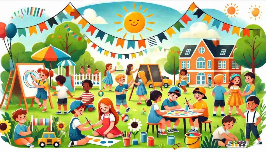 Children enjoying summer club activities outdoors