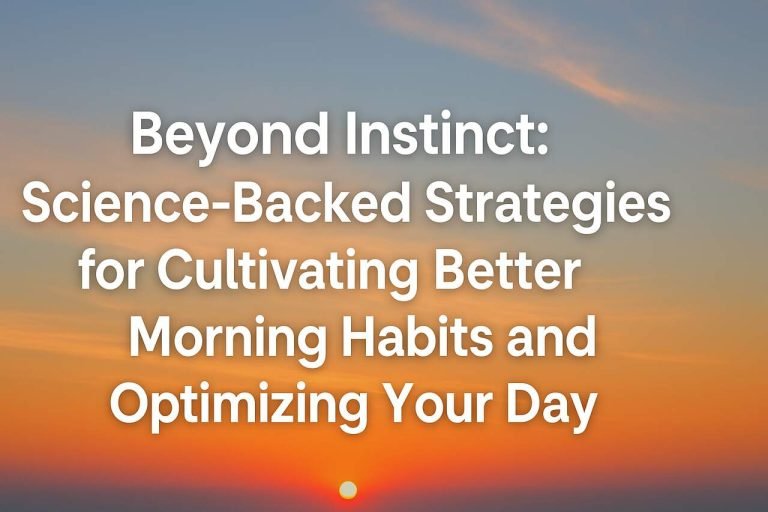 Sunrise with article title on morning habit strategies.