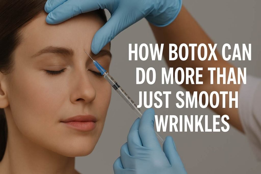 Woman getting Botox injection for cosmetic and therapeutic purposes.