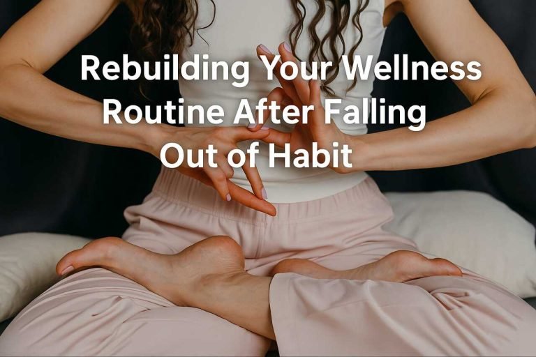 Rebuilding Your Wellness Routine After Falling Out of Habit Woman meditating in lotus pose with Gyan Mudra.