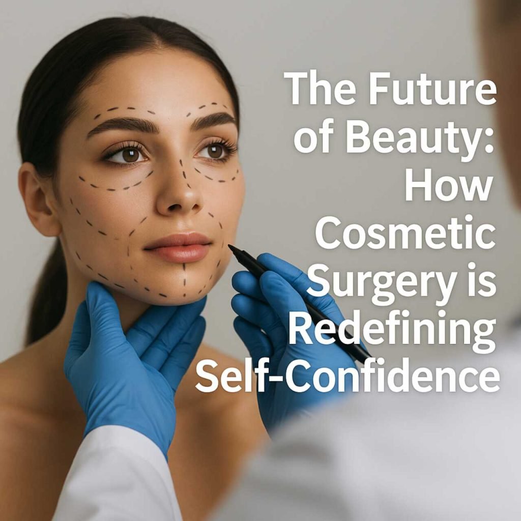 Woman with facial surgery markings during consultation.