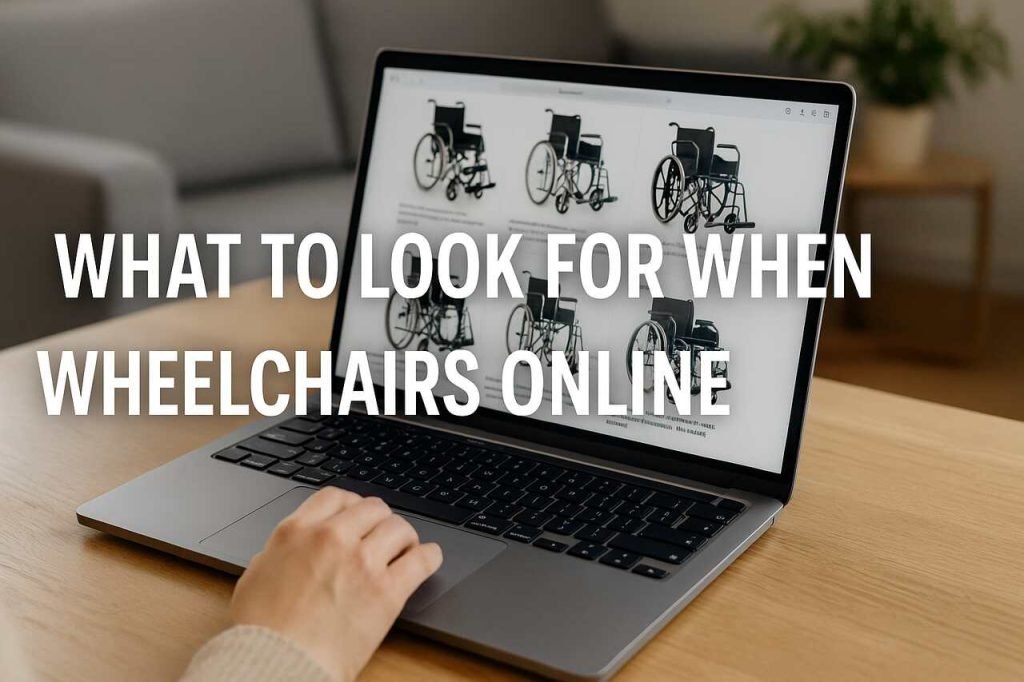 What to Look for When Shopping for Wheelchairs Online Person shopping for wheelchairs online on a laptop.