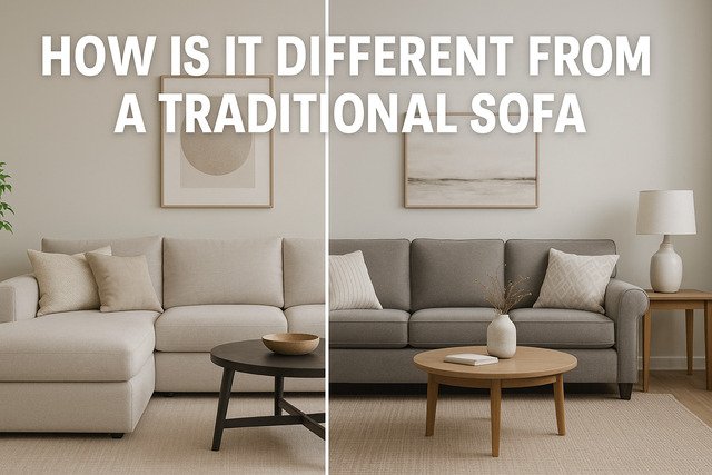 Sectional couch vs traditional sofa in side-by-side living room comparison.