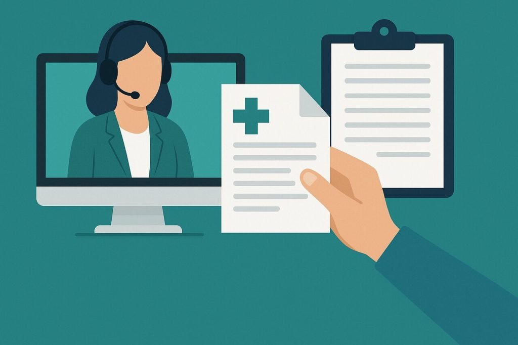How Virtual Reception Systems Handle Patient Document Collection Virtual receptionist collecting patient documents digitally.