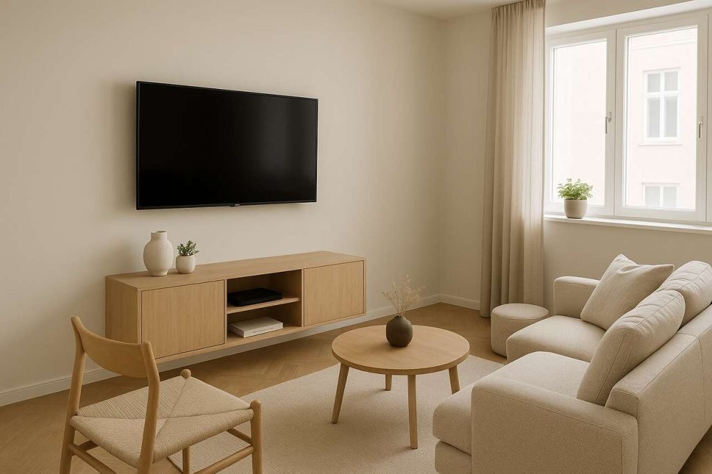 Small living room with TV and space-saving design