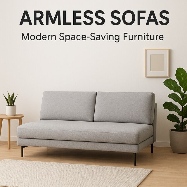 Modern armless sofa in a minimalist living room.