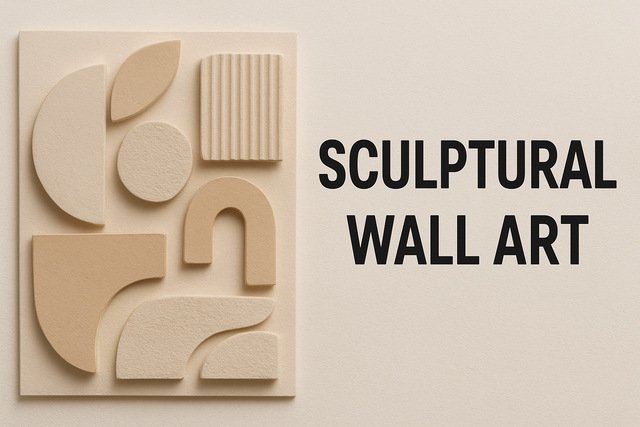 Modern sculptural wall art with abstract 3D textures.