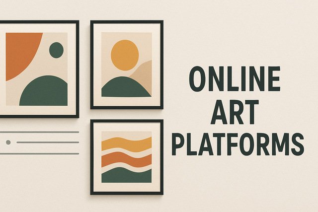Abstract digital gallery representing online art platforms.