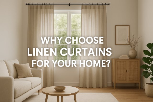 Linen curtains in a sunlit modern living room.