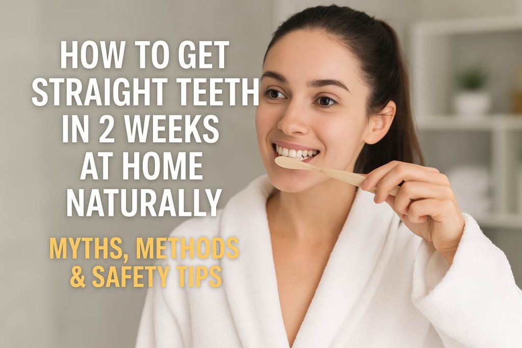 Woman brushing teeth at home for natural straightening methods