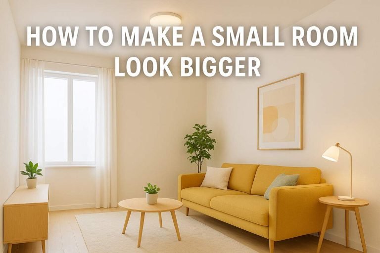 Small room with bright colors, smart lighting, and minimal furniture