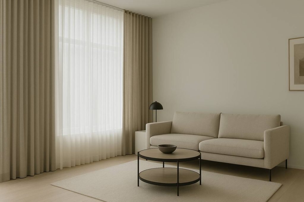 Modern minimalist curtains in a stylish living room