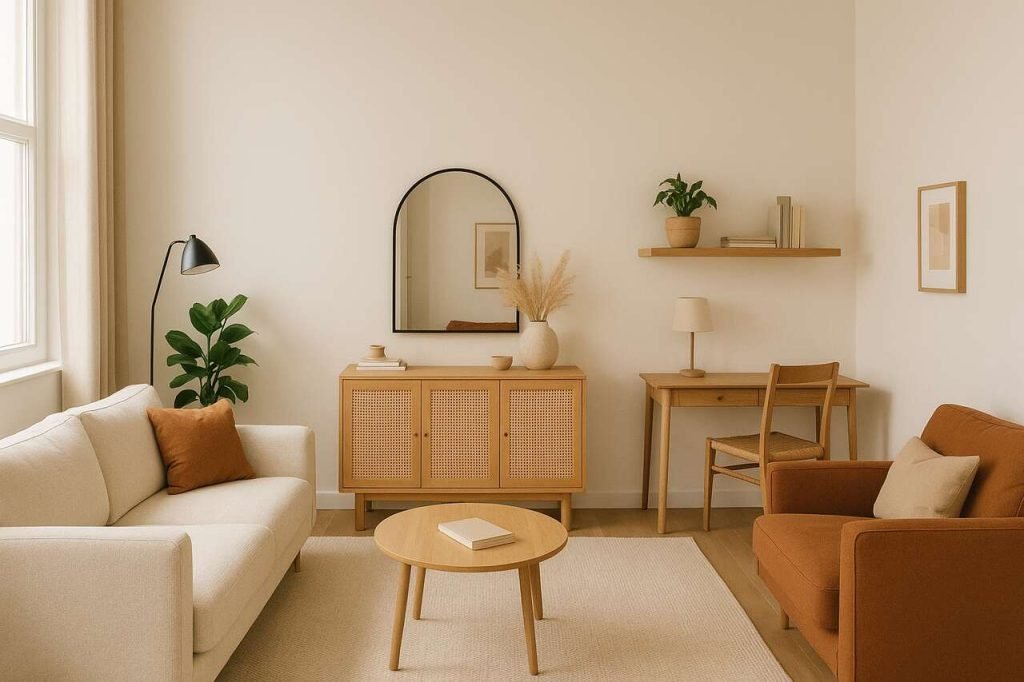 Creative small living room layout with stylish, space-saving design