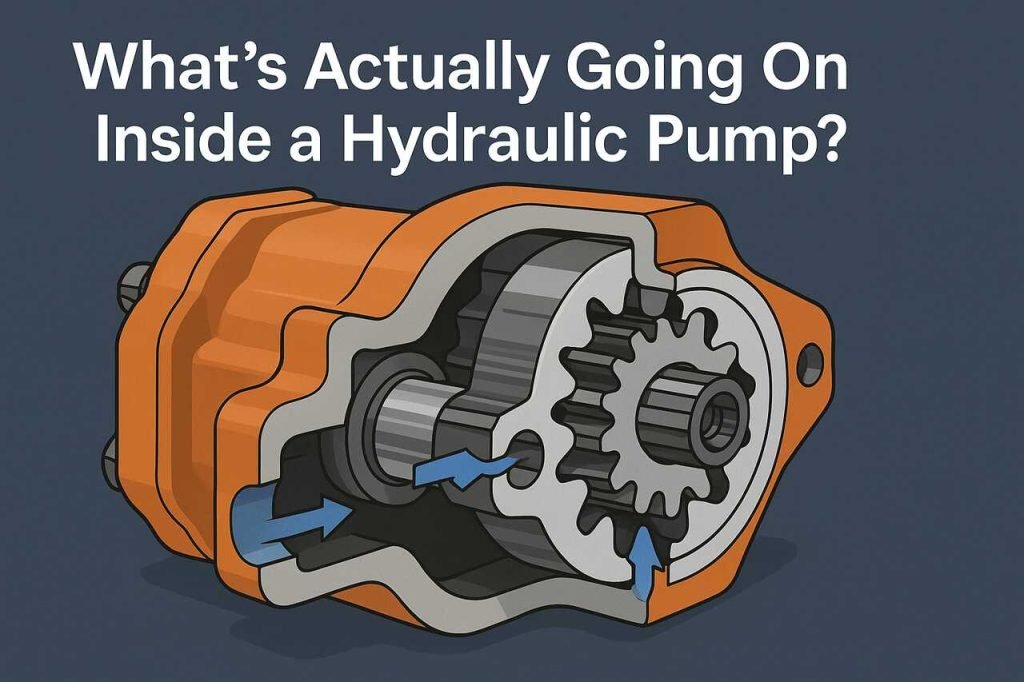 Cross-section of a hydraulic pump showing internal gear operation and fluid flow.