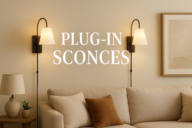 Modern wall with decorative plug-in sconces providing warm lighting.