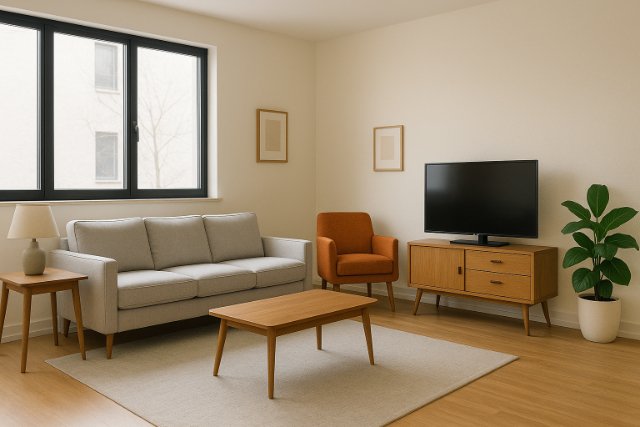 Balanced modern room showing optimal size compatibility with furniture and layout.