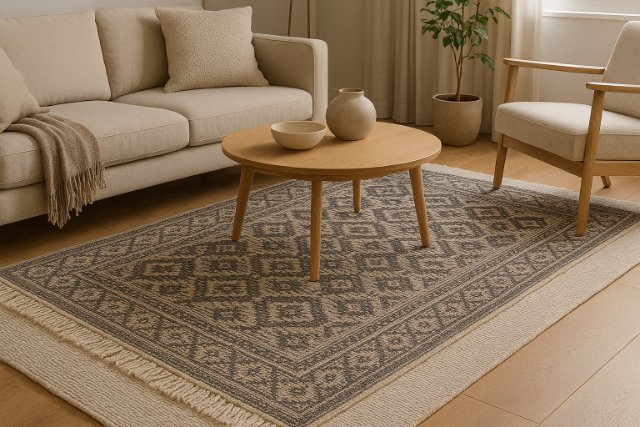 Layered rugs in a modern living room for added style and comfort.