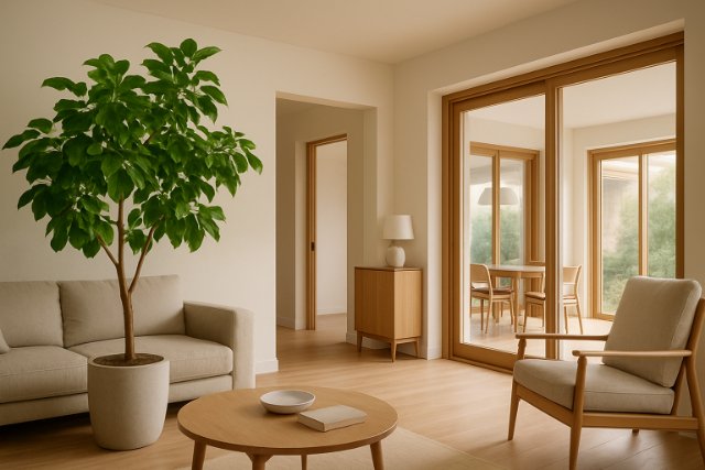 Indoor tree placed to match room layout and flow