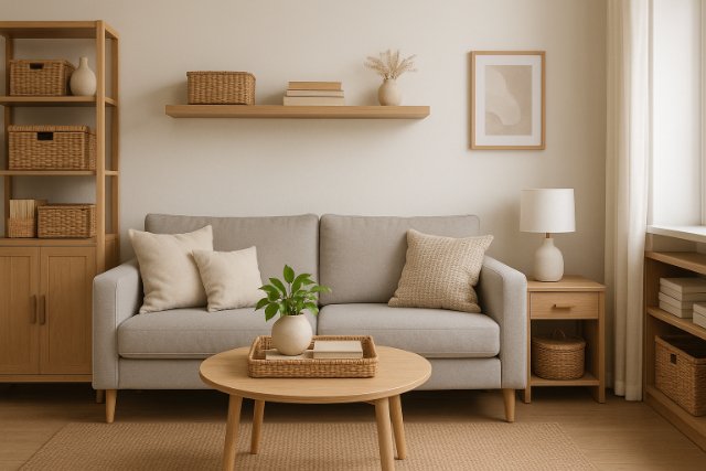 Small living room with smart storage and minimal clutter