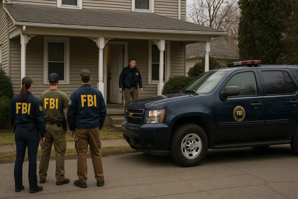 FBI agents outside a Niles Ohio home during search operation