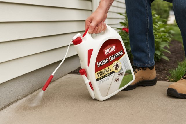 Applying Ortho Home Defense outside a house