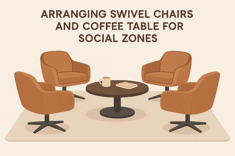 Swivel chairs arranged around a coffee table for a social seating zone.