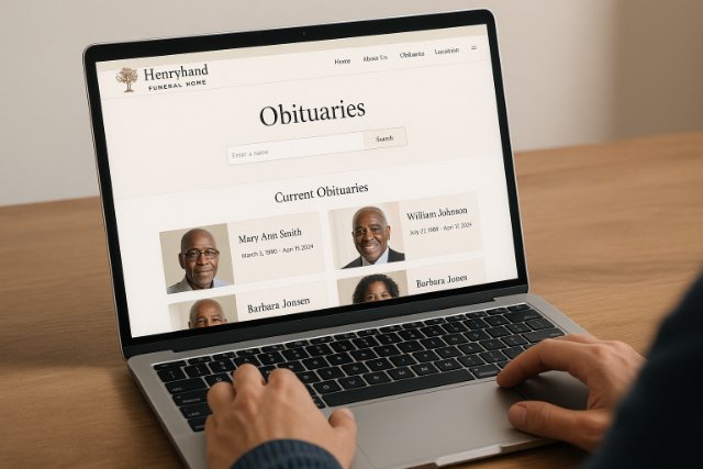 Browsing obituaries on Henryhand Funeral Home’s website.