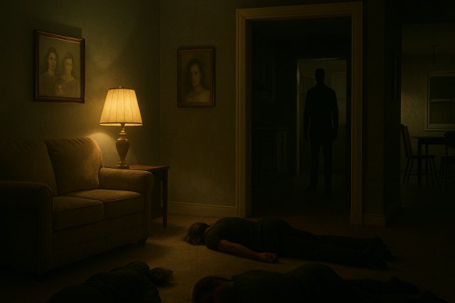 Dark symbolic home interior representing metaphorical buried trauma.