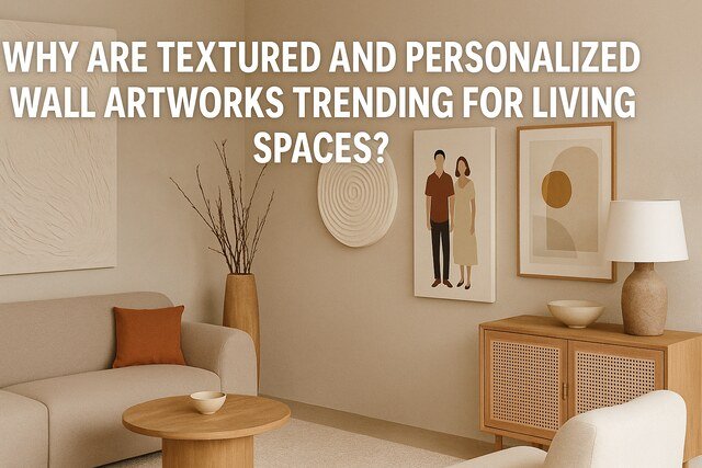 Modern living room with textured and personalized wall art