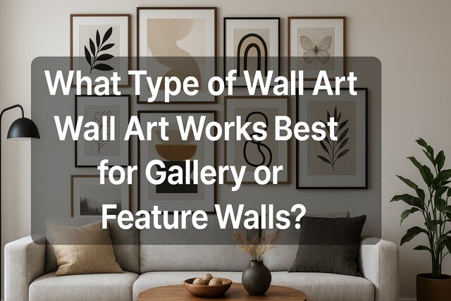 Gallery wall with assorted framed wall art in a modern living space