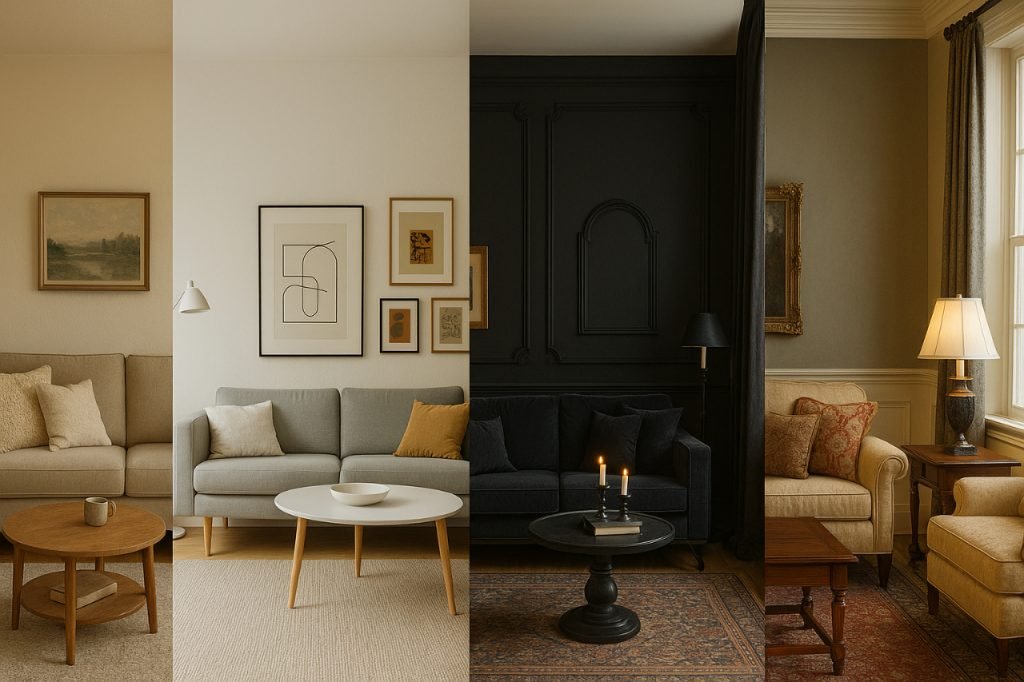 Transform Your Living Room With Cozy, Minimalist, Eclectic, Gothic, and Traditional Style Ideas Living room with cozy, minimalist, eclectic, gothic, and traditional decor styles.