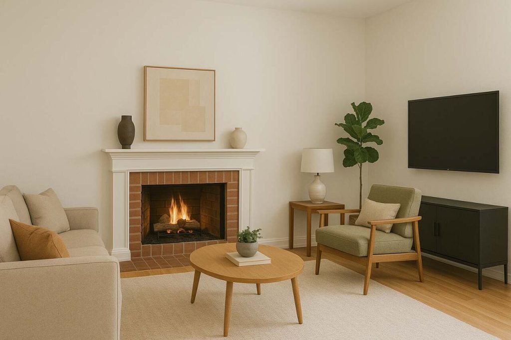 L-Shaped Living Room Layouts That Solve Awkward Fireplace Challenges Gracefully L-shaped living room with smart fireplace layout