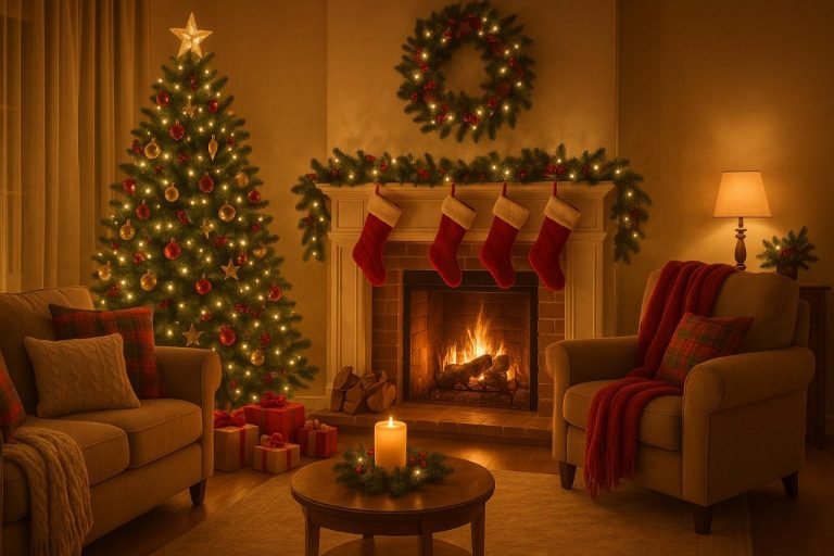 Magical Christmas Living Room Decor Ideas to Transform Your Home This Holiday Season Magical Christmas living room with festive decorations and cozy holiday ambiance.