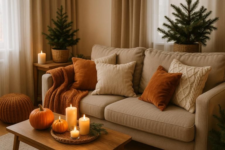 Warm Autumn to Winter: Cozy Home Decor Ideas That Transition Perfectly Cozy living room with autumn-to-winter transitional decor