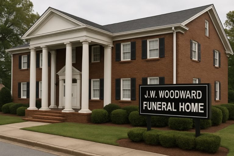 J.W. Woodward Funeral Home Obituaries: Latest Notices & Service Details Front view of J.W. Woodward Funeral Home building with landscaped surroundings.