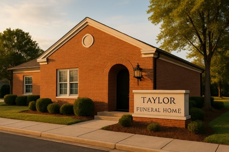 taylor funeral home obituaries: Find Local Memorial Listings Taylor Funeral Home building with brick exterior and landscaped entrance.