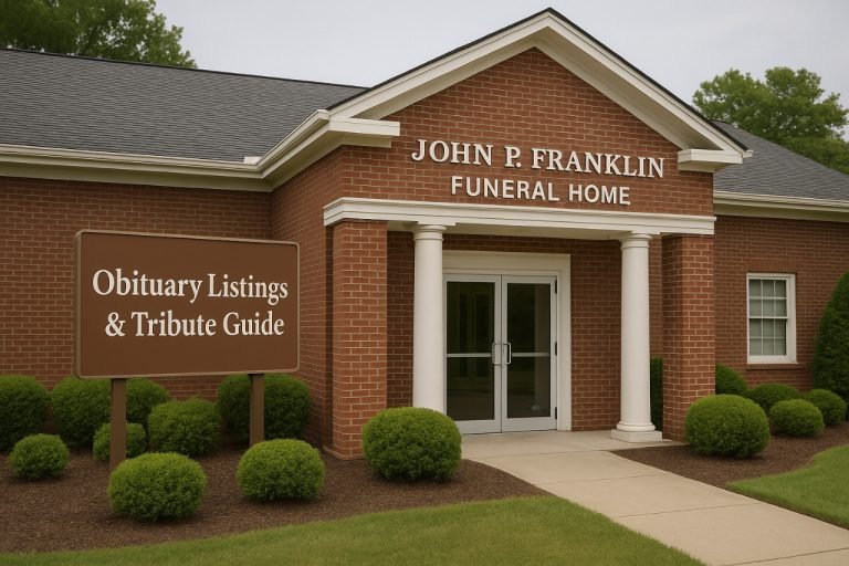 John P Franklin Funeral Home exterior with landscaped surroundings.