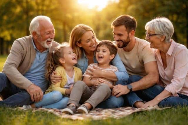 Family sharing joyful moments in a park picnic