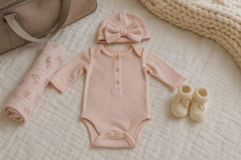 The Complete Guide to Choosing the Perfect Newborn Going Home Outfit for a Girl Newborn girl going home outfit with pink onesie, hat, and booties